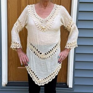 SHEIN Beige Crochet Swim Cover-Up